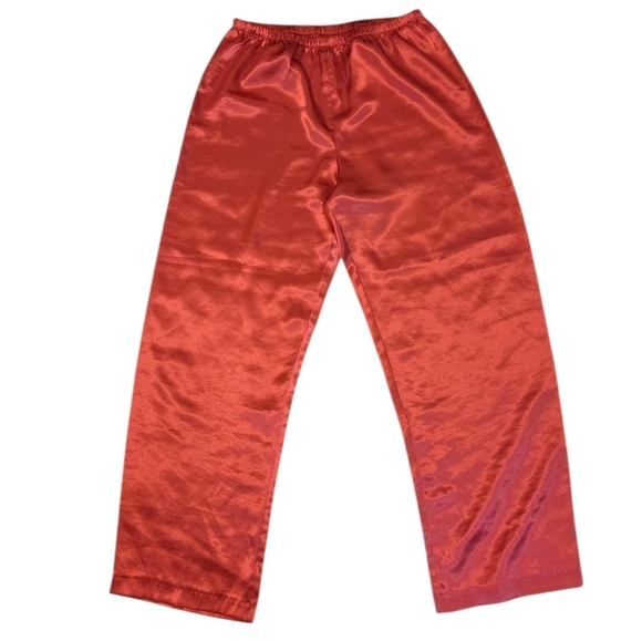 Oscar De La Renta Pink Label Silky Satin Coral Pink Lace 2 Piece Matching Set Pj - Picture 5 of 12